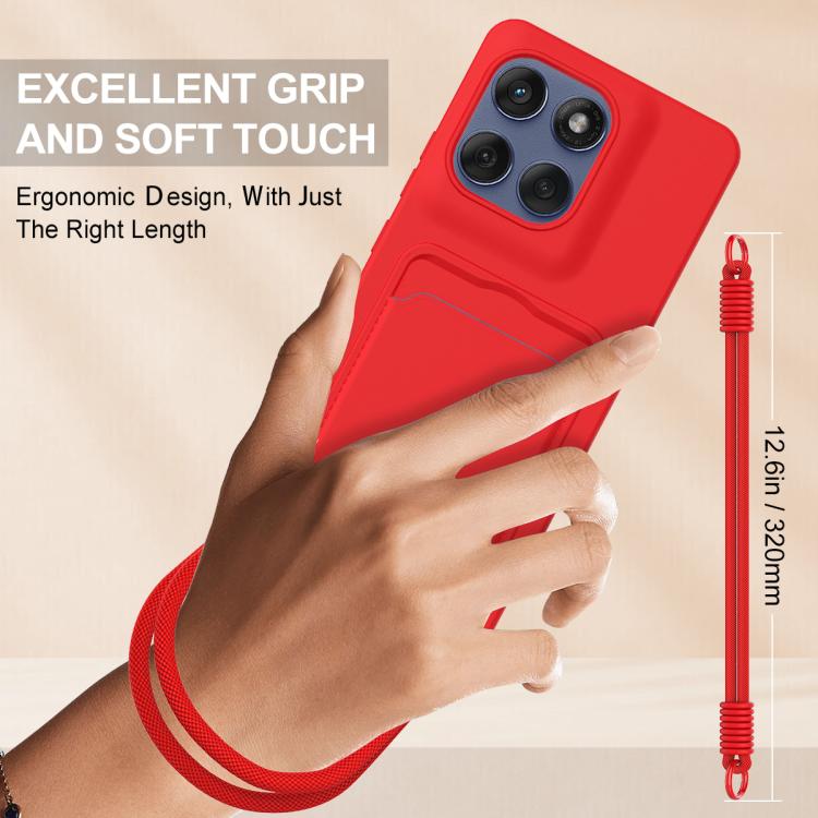 For Motorola Edge 60 / 60 Fusion Integrated Card Bag Solid Color Liquid Silicone Phone Case Gen2 with Short Lanyard