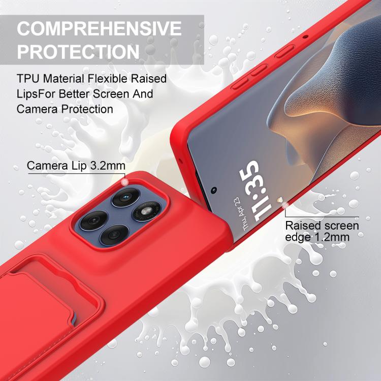 For Motorola Edge 60 / 60 Fusion Integrated Card Bag Solid Color Liquid Silicone Phone Case Gen2 with Short Lanyard
