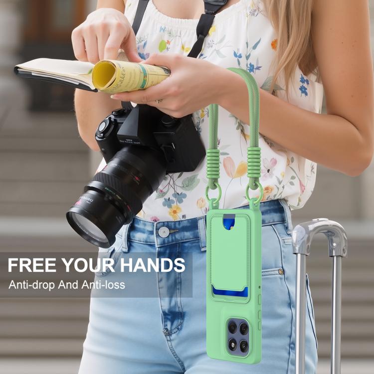 For Motorola Edge 60 / 60 Fusion Integrated Card Bag Solid Color Liquid Silicone Phone Case Gen2 with Short Lanyard