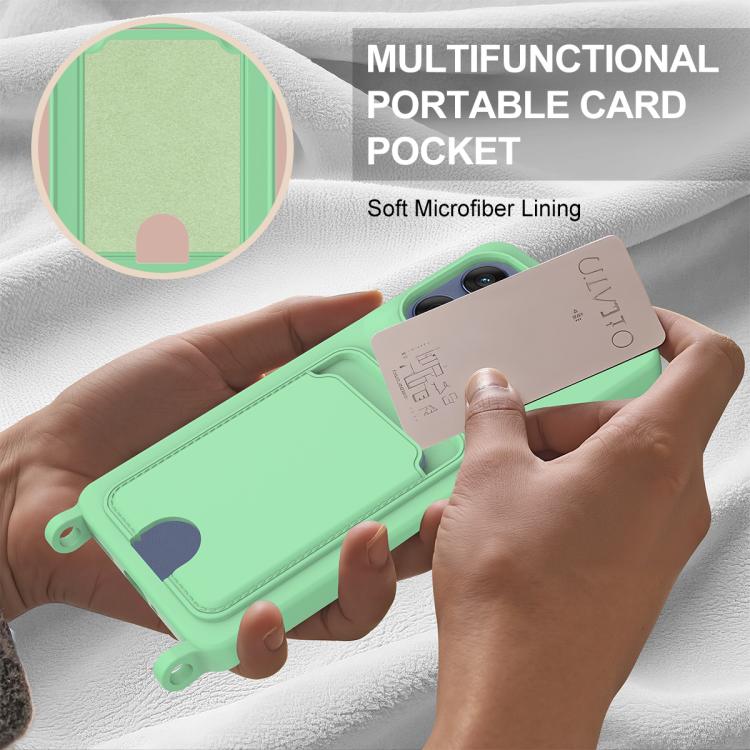 For Motorola Edge 60 / 60 Fusion Integrated Card Bag Solid Color Liquid Silicone Phone Case Gen2 with Short Lanyard