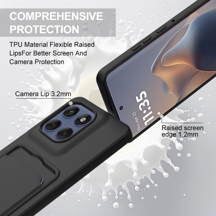 For Motorola Edge 60 / 60 Fusion Integrated Card Bag Solid Color Liquid Silicone Phone Case Gen2 with Short Lanyard