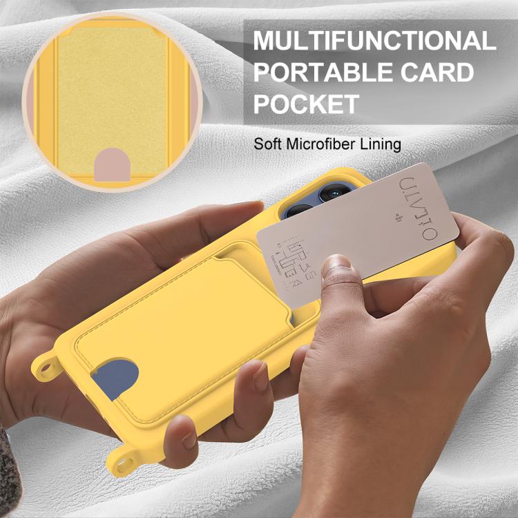 For Motorola Edge 60 / 60 Fusion Integrated Card Bag Solid Color Liquid Silicone Phone Case Gen2 with Short Lanyard