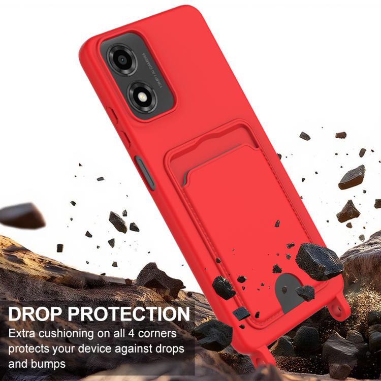 For Motorola Moto G04 / G04s / E14 Integrated Card Bag Solid Color Liquid Silicone Phone Case Gen2 with Short Lanyard