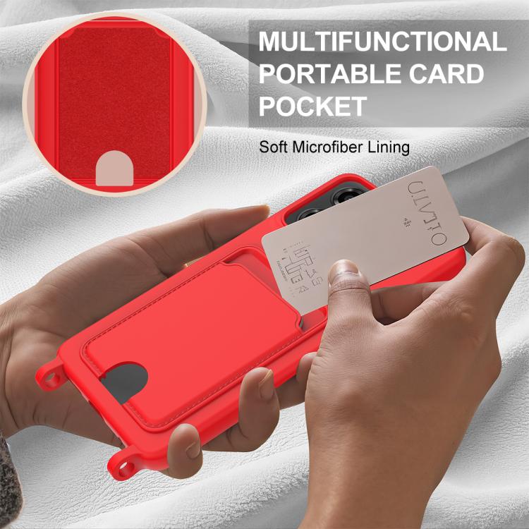 For Motorola Moto G04 / G04s / E14 Integrated Card Bag Solid Color Liquid Silicone Phone Case Gen2 with Short Lanyard