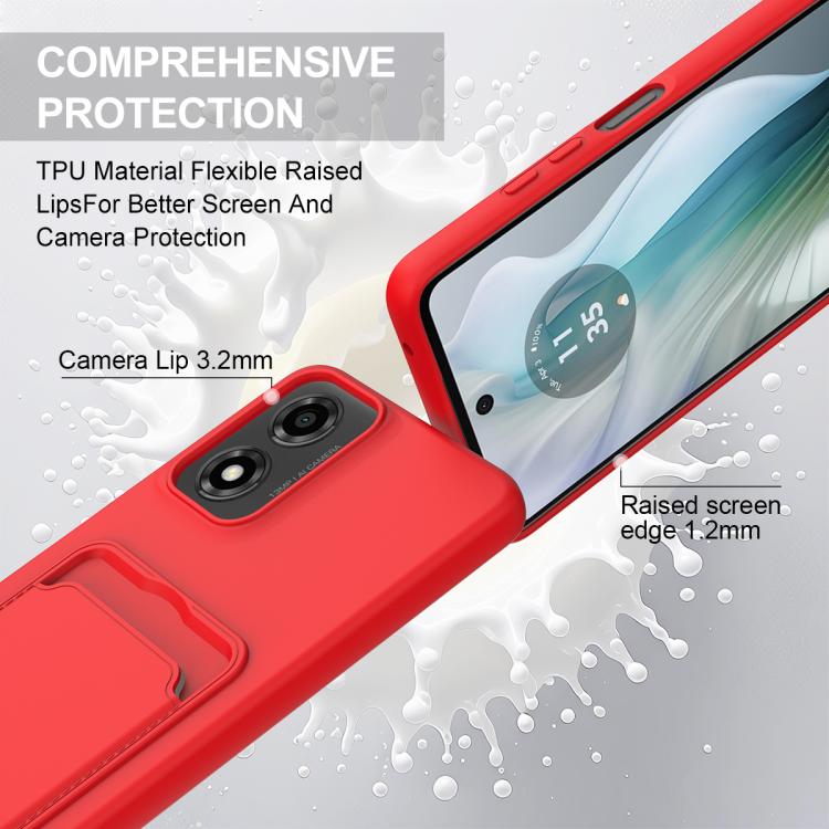 For Motorola Moto G04 / G04s / E14 Integrated Card Bag Solid Color Liquid Silicone Phone Case Gen2 with Short Lanyard