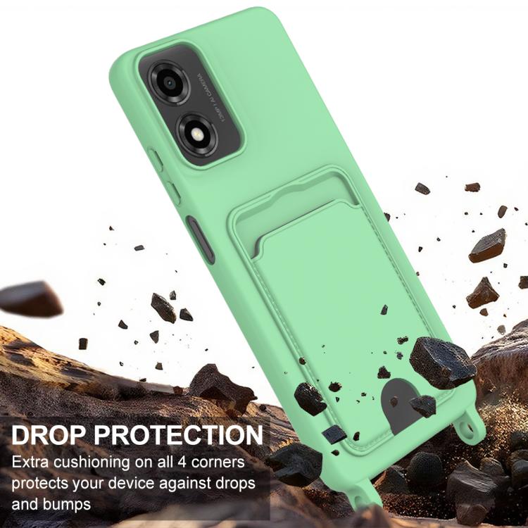 For Motorola Moto G04 / G04s / E14 Integrated Card Bag Solid Color Liquid Silicone Phone Case Gen2 with Short Lanyard