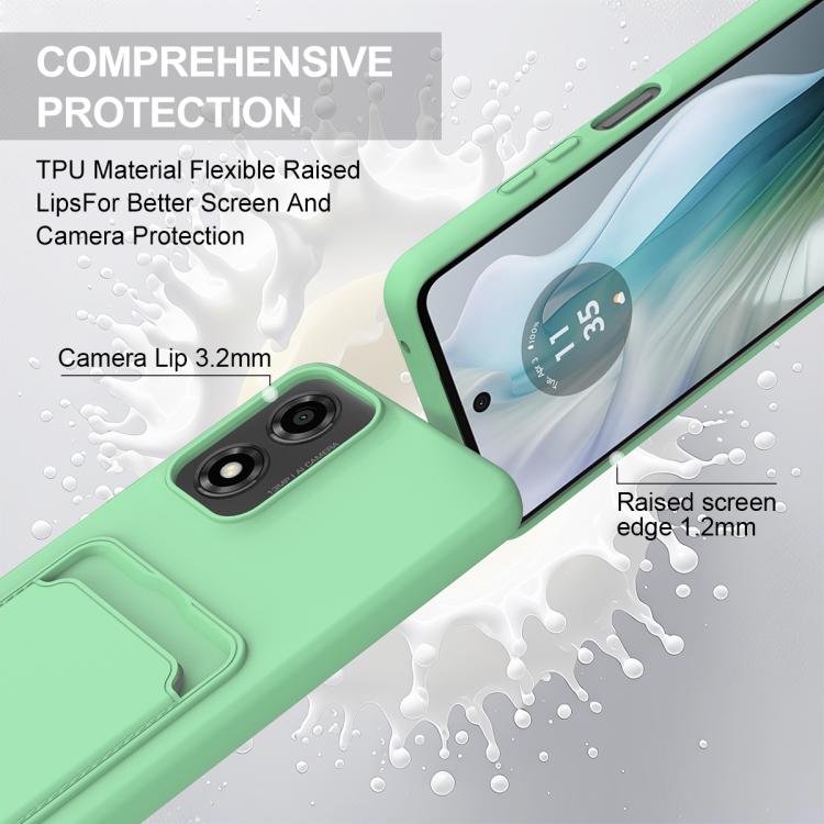 For Motorola Moto G04 / G04s / E14 Integrated Card Bag Solid Color Liquid Silicone Phone Case Gen2 with Short Lanyard