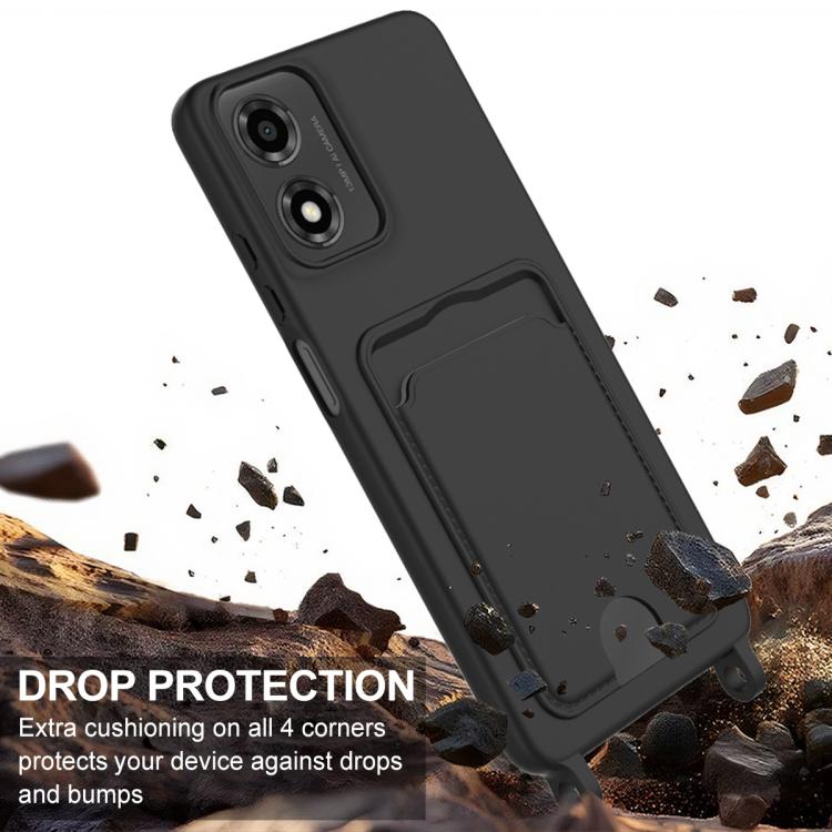 For Motorola Moto G04 / G04s / E14 Integrated Card Bag Solid Color Liquid Silicone Phone Case Gen2 with Short Lanyard