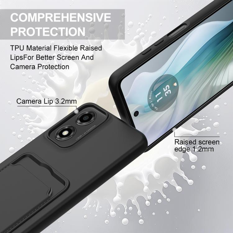 For Motorola Moto G04 / G04s / E14 Integrated Card Bag Solid Color Liquid Silicone Phone Case Gen2 with Short Lanyard