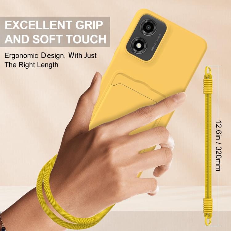 For Motorola Moto G04 / G04s / E14 Integrated Card Bag Solid Color Liquid Silicone Phone Case Gen2 with Short Lanyard