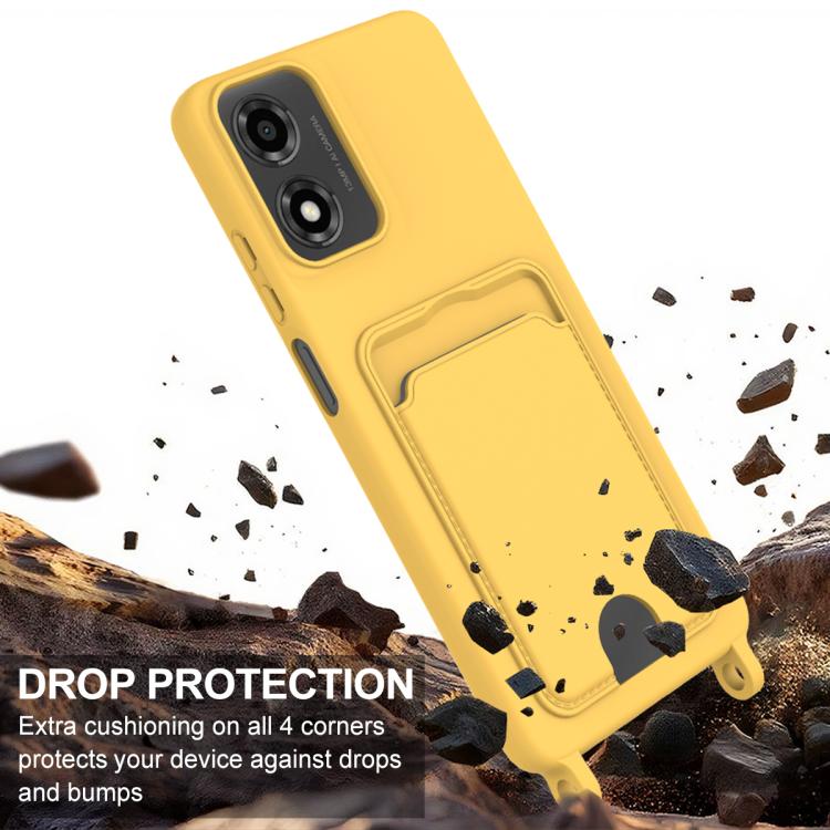 For Motorola Moto G04 / G04s / E14 Integrated Card Bag Solid Color Liquid Silicone Phone Case Gen2 with Short Lanyard