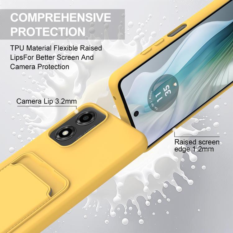 For Motorola Moto G04 / G04s / E14 Integrated Card Bag Solid Color Liquid Silicone Phone Case Gen2 with Short Lanyard