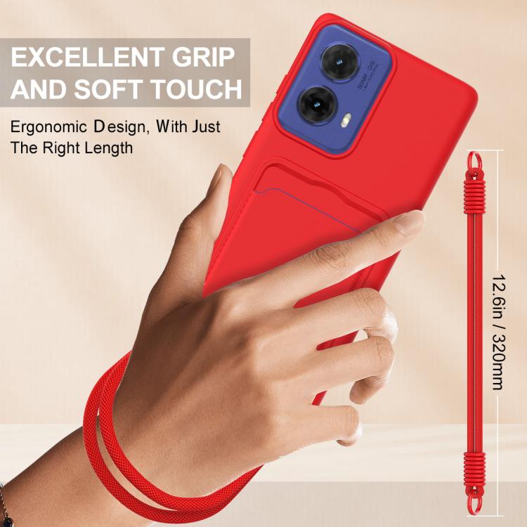 For Motorola Moto G96 / G85 / S50 Neo Integrated Card Bag Solid Color Liquid Silicone Phone Case Gen2 with Short Lanyard