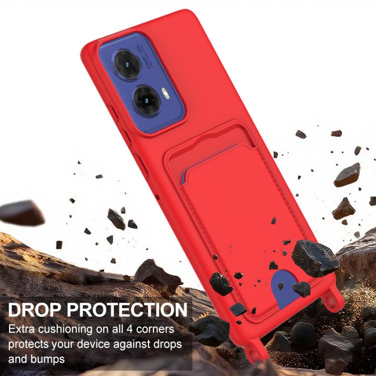 For Motorola Moto G96 / G85 / S50 Neo Integrated Card Bag Solid Color Liquid Silicone Phone Case Gen2 with Short Lanyard