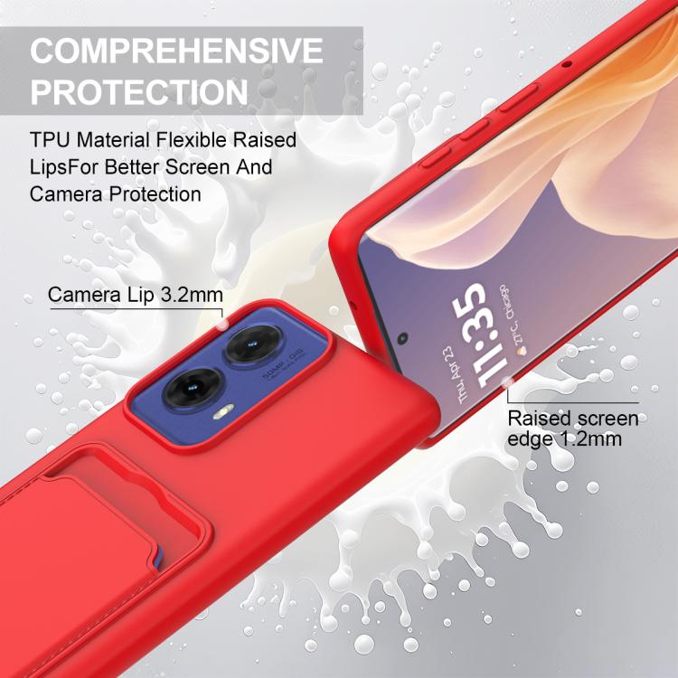 For Motorola Moto G96 / G85 / S50 Neo Integrated Card Bag Solid Color Liquid Silicone Phone Case Gen2 with Short Lanyard