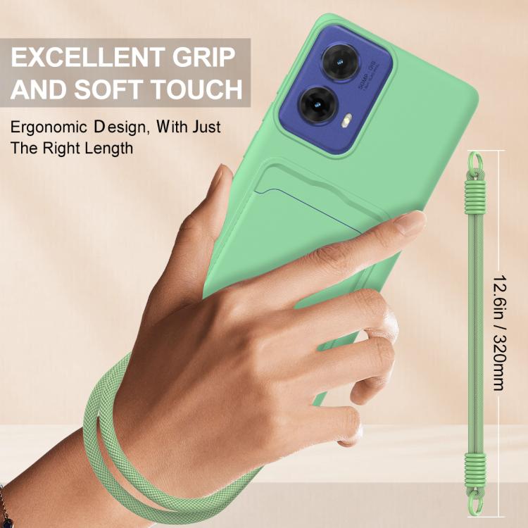 For Motorola Moto G96 / G85 / S50 Neo Integrated Card Bag Solid Color Liquid Silicone Phone Case Gen2 with Short Lanyard