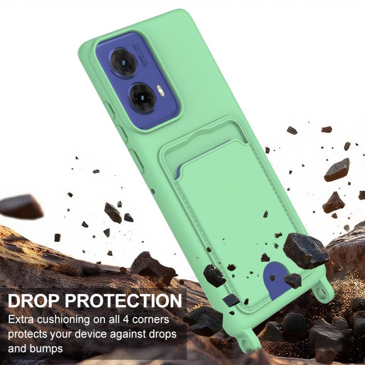For Motorola Moto G96 / G85 / S50 Neo Integrated Card Bag Solid Color Liquid Silicone Phone Case Gen2 with Short Lanyard