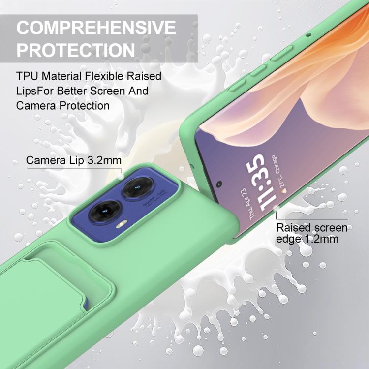 For Motorola Moto G96 / G85 / S50 Neo Integrated Card Bag Solid Color Liquid Silicone Phone Case Gen2 with Short Lanyard