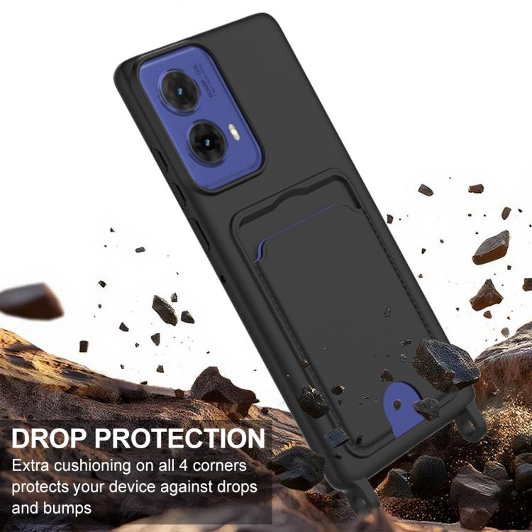 For Motorola Moto G96 / G85 / S50 Neo Integrated Card Bag Solid Color Liquid Silicone Phone Case Gen2 with Short Lanyard