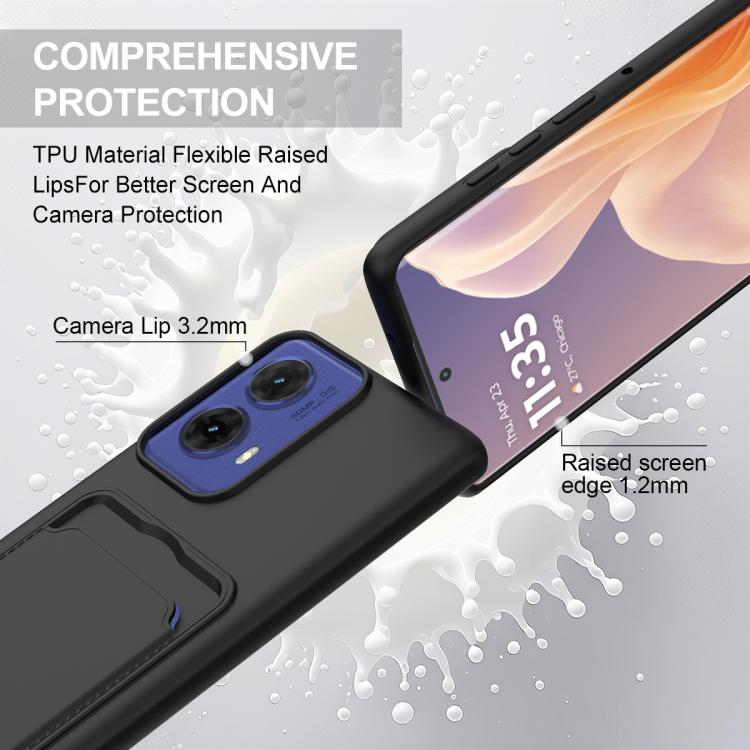 For Motorola Moto G96 / G85 / S50 Neo Integrated Card Bag Solid Color Liquid Silicone Phone Case Gen2 with Short Lanyard