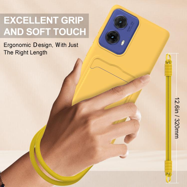 For Motorola Moto G96 / G85 / S50 Neo Integrated Card Bag Solid Color Liquid Silicone Phone Case Gen2 with Short Lanyard