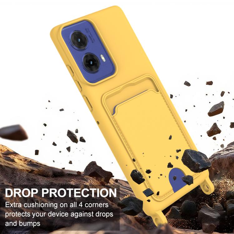 For Motorola Moto G96 / G85 / S50 Neo Integrated Card Bag Solid Color Liquid Silicone Phone Case Gen2 with Short Lanyard