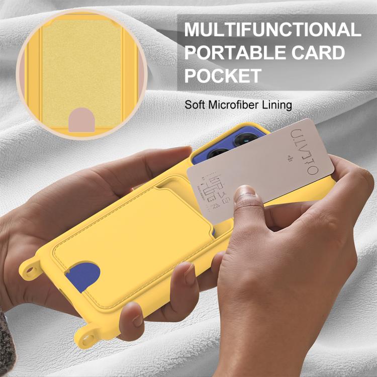 For Motorola Moto G96 / G85 / S50 Neo Integrated Card Bag Solid Color Liquid Silicone Phone Case Gen2 with Short Lanyard