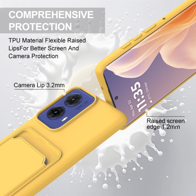 For Motorola Moto G96 / G85 / S50 Neo Integrated Card Bag Solid Color Liquid Silicone Phone Case Gen2 with Short Lanyard