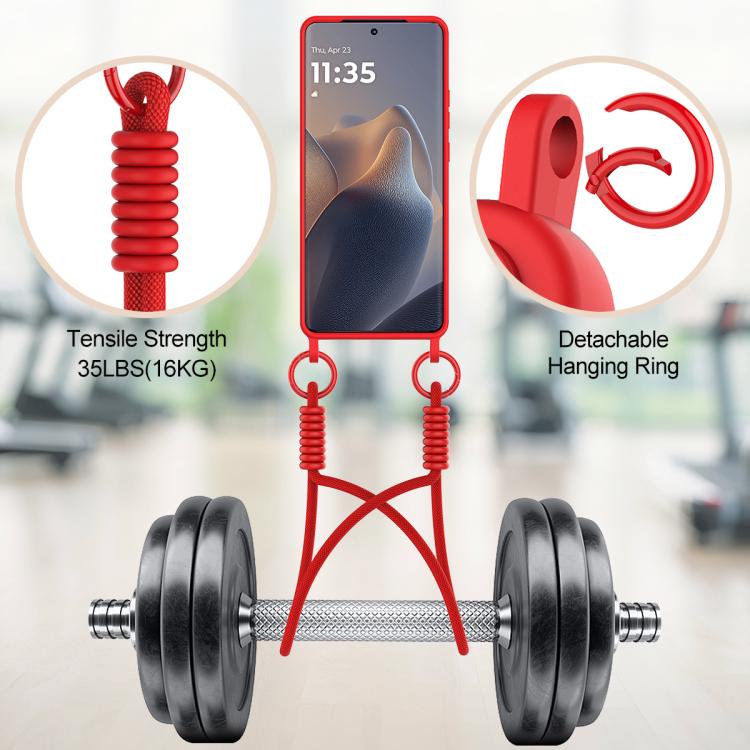 For Motorola Edge 60 Pro Integrated Card Bag Solid Color Liquid Silicone Phone Case Gen2 with Short Lanyard