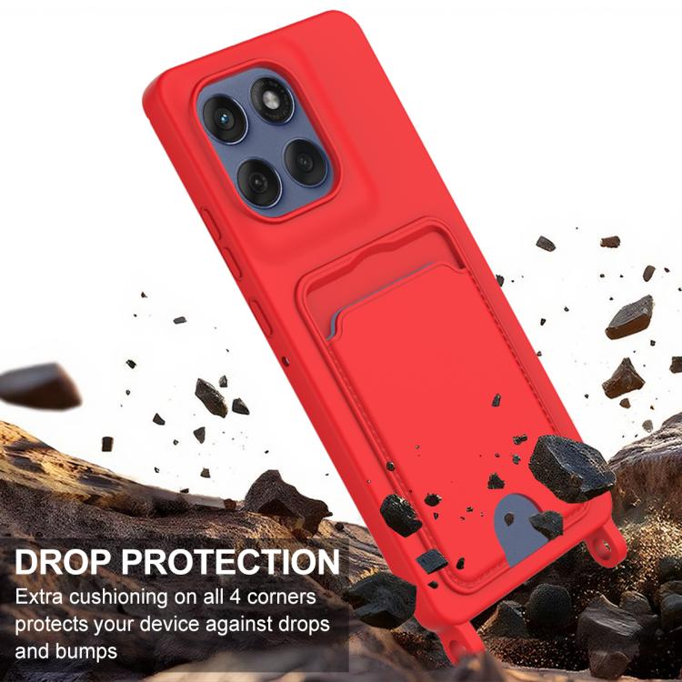 For Motorola Edge 60 Pro Integrated Card Bag Solid Color Liquid Silicone Phone Case Gen2 with Short Lanyard