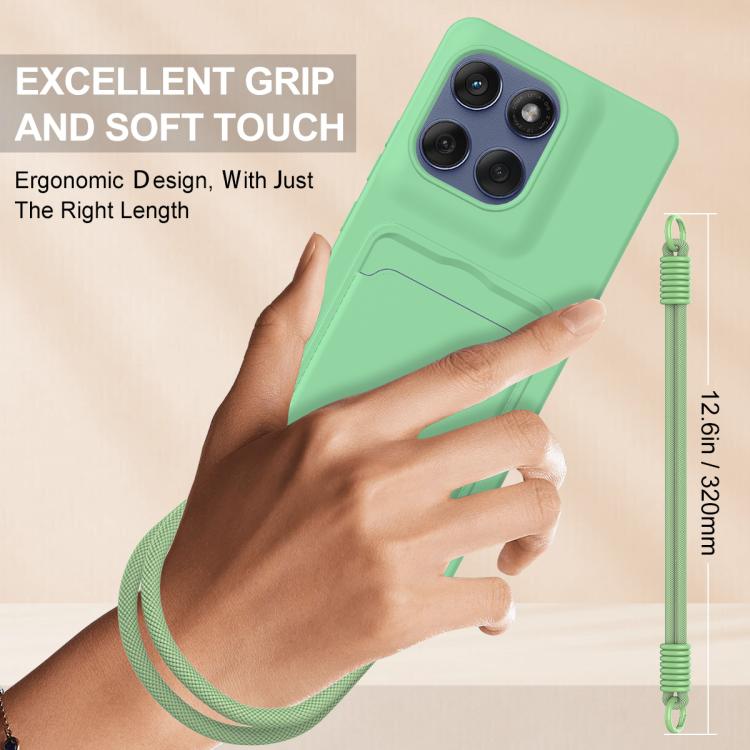 For Motorola Edge 60 Pro Integrated Card Bag Solid Color Liquid Silicone Phone Case Gen2 with Short Lanyard