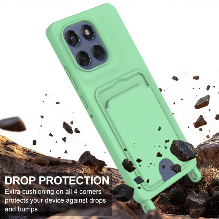 For Motorola Edge 60 Pro Integrated Card Bag Solid Color Liquid Silicone Phone Case Gen2 with Short Lanyard