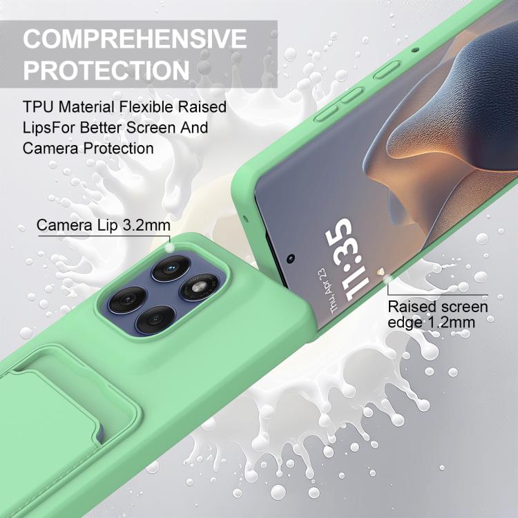 For Motorola Edge 60 Pro Integrated Card Bag Solid Color Liquid Silicone Phone Case Gen2 with Short Lanyard