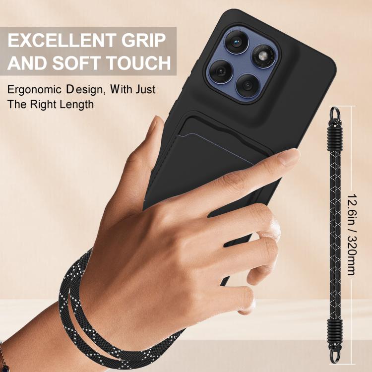 For Motorola Moto G Stylus 5G 2025 Integrated Card Bag Solid Color Liquid Silicone Phone Case Gen2 with Short Lanyard