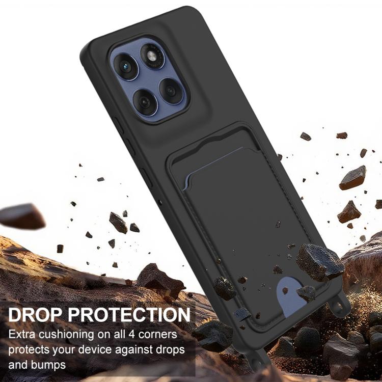 For Motorola Moto G Stylus 5G 2025 Integrated Card Bag Solid Color Liquid Silicone Phone Case Gen2 with Short Lanyard