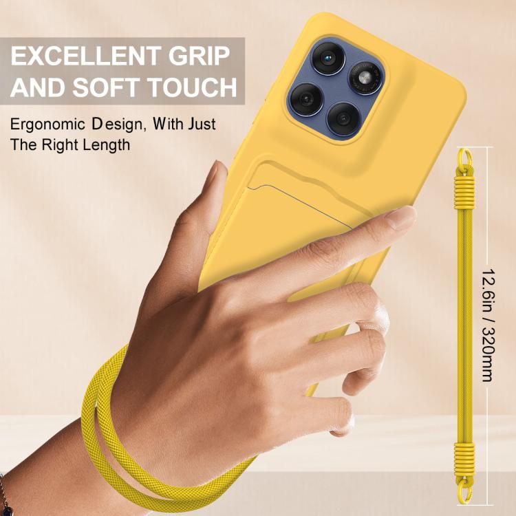 For Motorola Moto G Stylus 5G 2025 Integrated Card Bag Solid Color Liquid Silicone Phone Case Gen2 with Short Lanyard
