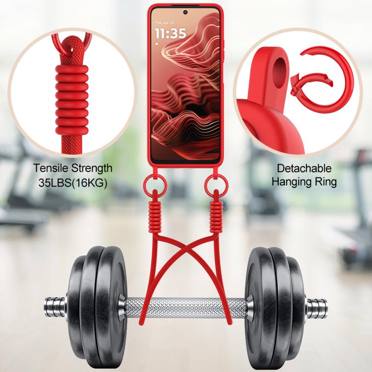 For Motorola Moto G35 5G Integrated Card Bag Solid Color Liquid Silicone Phone Case Gen2 with Short Lanyard