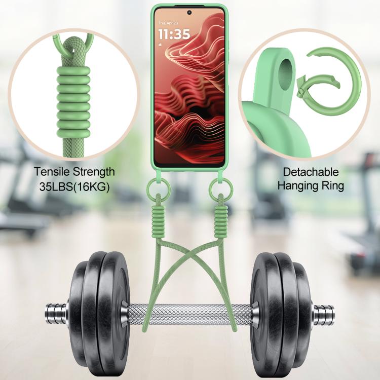 For Motorola Moto G35 5G Integrated Card Bag Solid Color Liquid Silicone Phone Case Gen2 with Short Lanyard