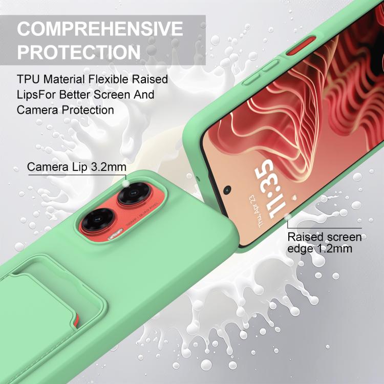 For Motorola Moto G35 5G Integrated Card Bag Solid Color Liquid Silicone Phone Case Gen2 with Short Lanyard