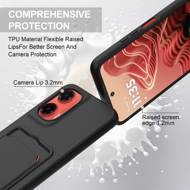 For Motorola Moto G35 5G Integrated Card Bag Solid Color Liquid Silicone Phone Case Gen2 with Short Lanyard