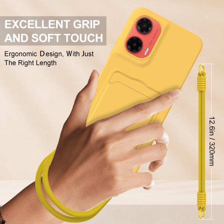 For Motorola Moto G35 5G Integrated Card Bag Solid Color Liquid Silicone Phone Case Gen2 with Short Lanyard