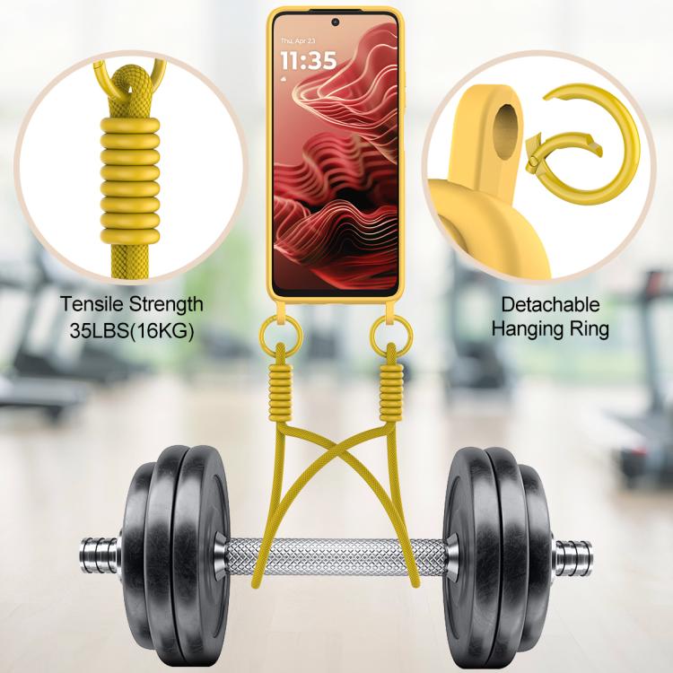 For Motorola Moto G35 5G Integrated Card Bag Solid Color Liquid Silicone Phone Case Gen2 with Short Lanyard