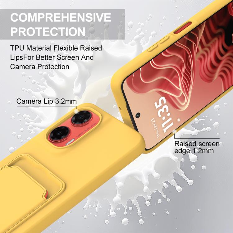 For Motorola Moto G35 5G Integrated Card Bag Solid Color Liquid Silicone Phone Case Gen2 with Short Lanyard