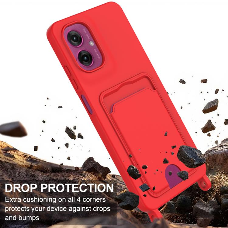 For Motorola Moto G55 5G Integrated Card Bag Solid Color Liquid Silicone Phone Case Gen2 with Short Lanyard