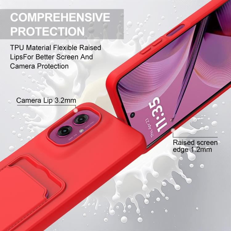 For Motorola Moto G55 5G Integrated Card Bag Solid Color Liquid Silicone Phone Case Gen2 with Short Lanyard