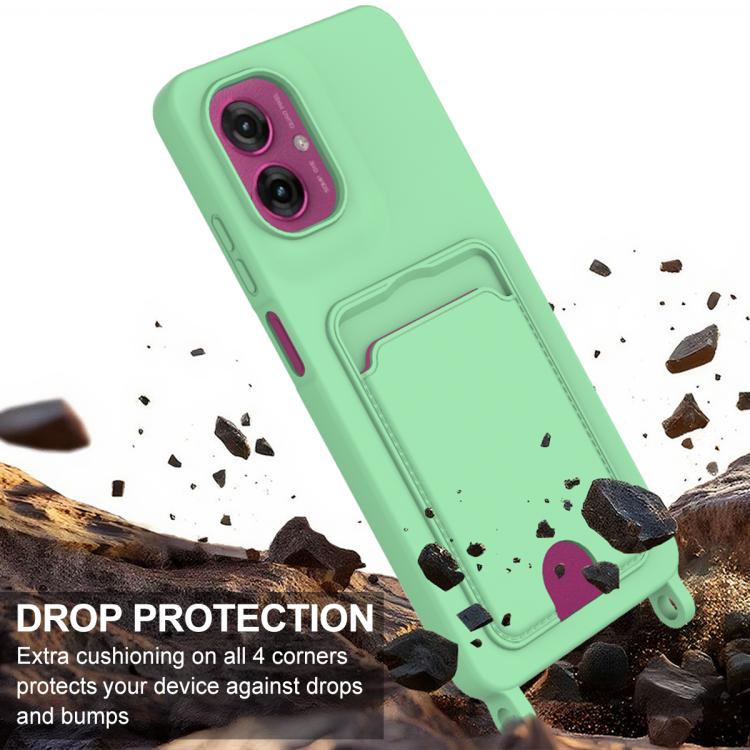 For Motorola Moto G55 5G Integrated Card Bag Solid Color Liquid Silicone Phone Case Gen2 with Short Lanyard