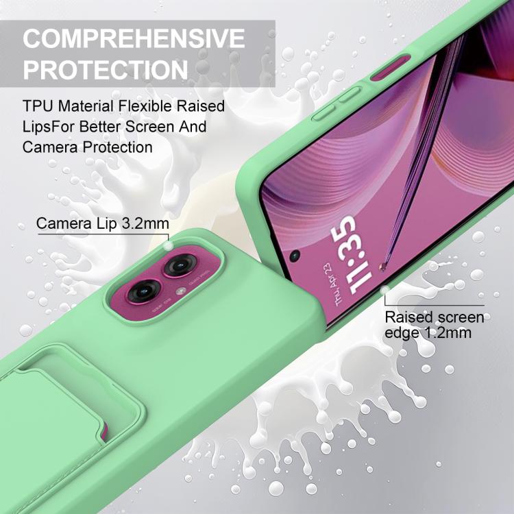 For Motorola Moto G55 5G Integrated Card Bag Solid Color Liquid Silicone Phone Case Gen2 with Short Lanyard