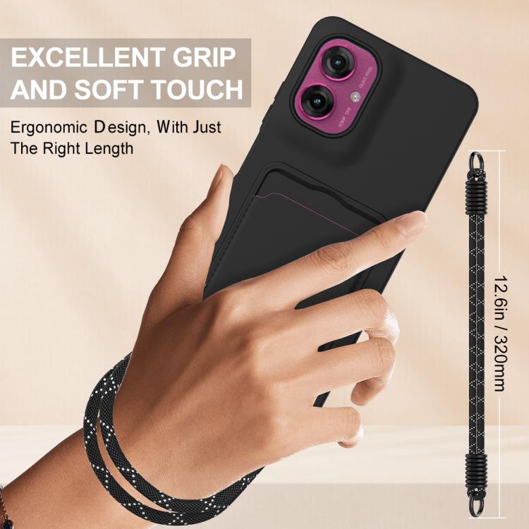For Motorola Moto G55 5G Integrated Card Bag Solid Color Liquid Silicone Phone Case Gen2 with Short Lanyard