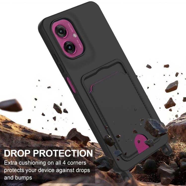 For Motorola Moto G55 5G Integrated Card Bag Solid Color Liquid Silicone Phone Case Gen2 with Short Lanyard