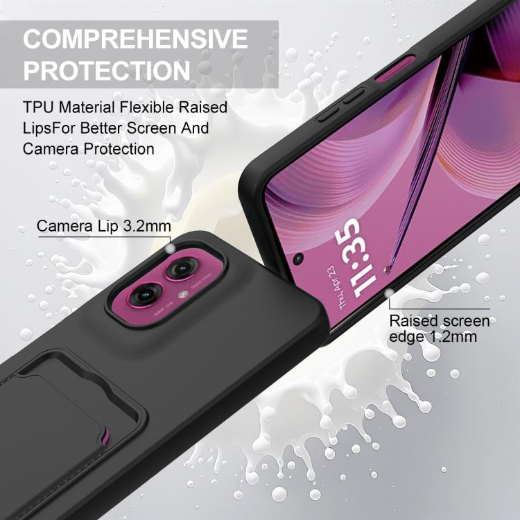 For Motorola Moto G55 5G Integrated Card Bag Solid Color Liquid Silicone Phone Case Gen2 with Short Lanyard